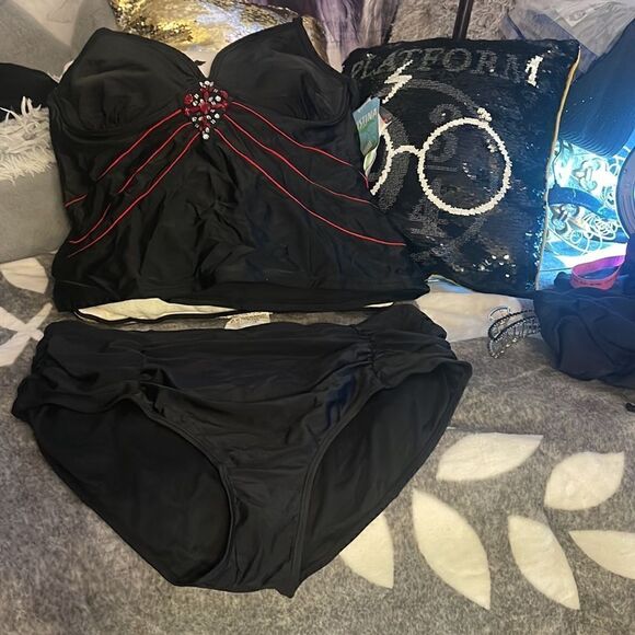 Womens plus size 2xl/3xl tankini swimsuit /bathing suit 3 piece black nwt/nwot - Picture 3 of 8